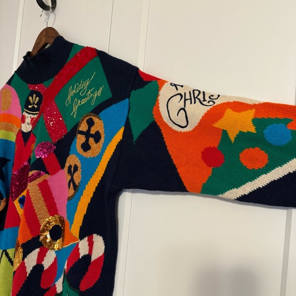 I.B. DIFFUSION Women LARGE Vintage 90's Sequined Beaded Ugly Christmas Sweater - Picture 4 of 10